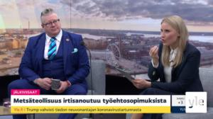 Metsäteollisuus irtautuu työehtosopimustoiminnasta, USA:n presidenttiehdokkaiden käytös puhuttaa: 02.10.2020 08.08